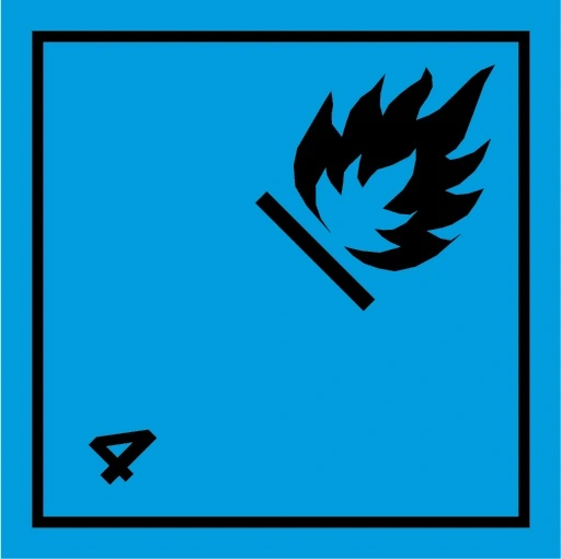 Farligt gods-etiketter, Fasta ämnen som är brandfarliga vid kontakt med vatten, 100x100 mm, 250 st etiketter/rulle