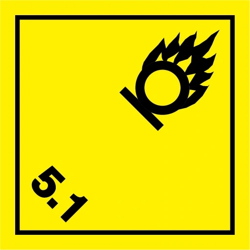 Farligt gods-etiketter, Oxiderande ämnen, 100x100 mm, 250 st etiketter/rulle