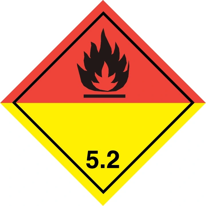 Farligt gods-etiketter, Organiska peroxider, 100x100 mm, 250 st etiketter/rulle