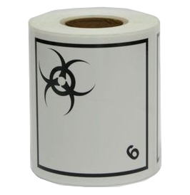 Farligt gods-etiketter, Smittförande ämnen, 100x100 mm, 250 st etiketter/rulle