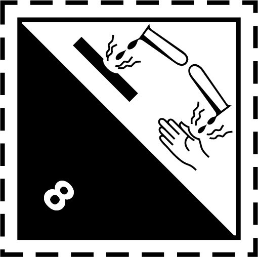 Farligt gods-etiketter, Frätande ämnen, 100x100 mm, 250 st etiketter/rulle