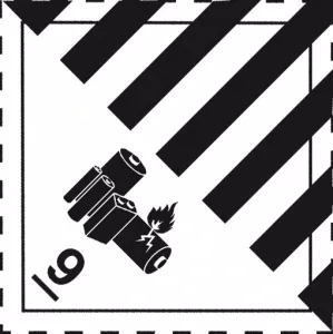 Farligt gods-etiketter, Övriga farliga ämnen och föremål (med batterisymbol), 100x100, 250 st/rulle