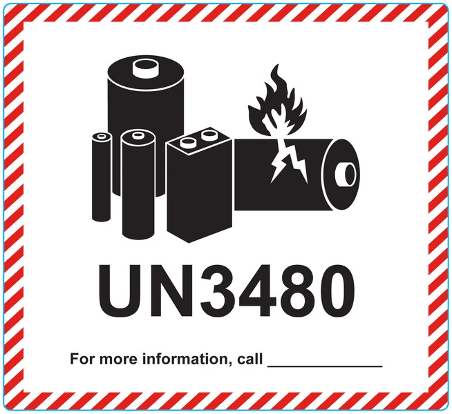 Farligt gods-etiketter för batterier, UN3480, 120x110 mm, 500 st etiketter/rulle