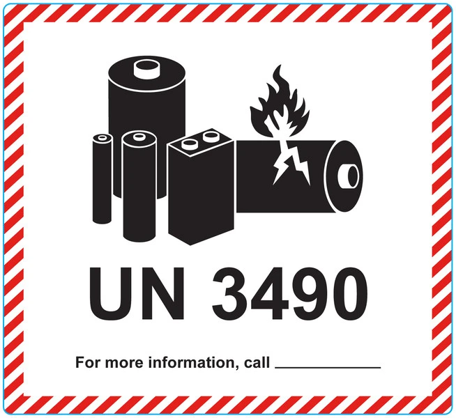 Farligt gods-etiketter för batterier, UN3490, 120x110 mm, 500 st etiketter/rulle