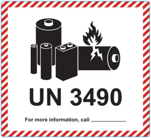 Farligt gods-etiketter för batterier, UN3490, 120x110 mm, 500 st etiketter/rulle