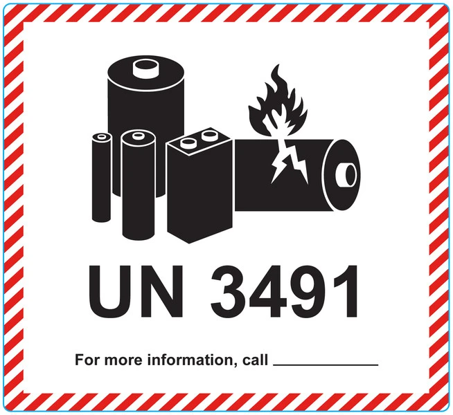 Farligt gods-etiketter för batterier, UN3491, 120x110 mm, 500 st etiketter/rulle