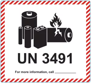 Farligt gods-etiketter för batterier, UN3491, 120x110 mm, 500 st etiketter/rulle