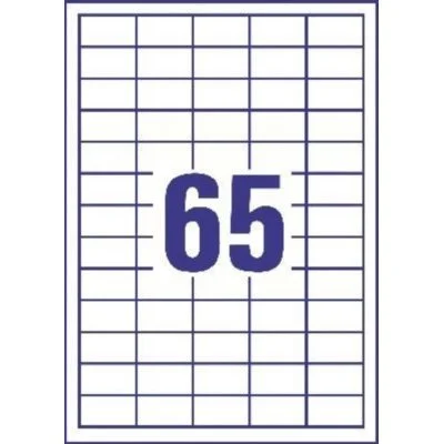 Etiketter på A4-ark, 38x21,2 mm, 65 etiketter/ark