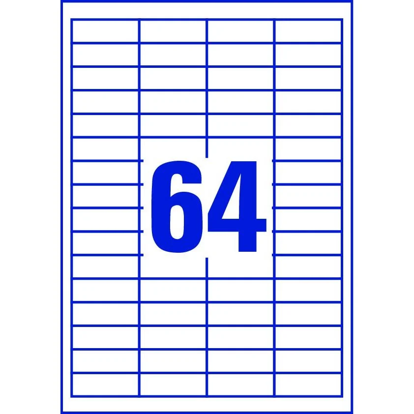 Etiketter på A4-ark, 48,5x16,9 mm, 64 etiketter/ark