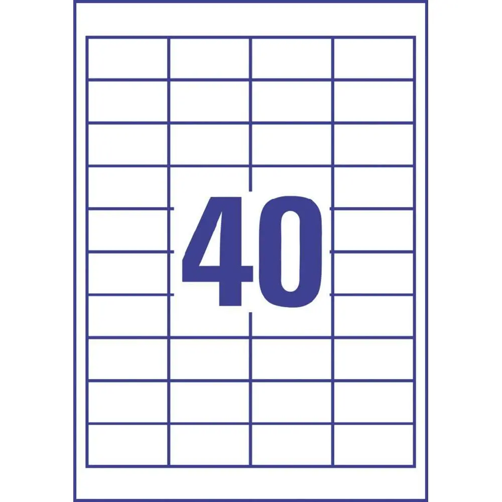 Etiketter på A4-ark, 48,5x25,4 mm, 40 etiketter/ark