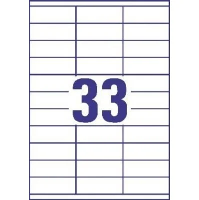 Etiketter på A4-ark, 70x25,4 mm, 33 etiketter/ark