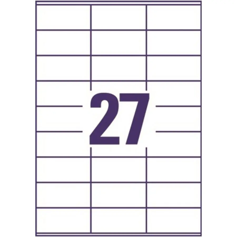 Etiketter på A4-ark, 70x32 mm, 27 etiketter/ark