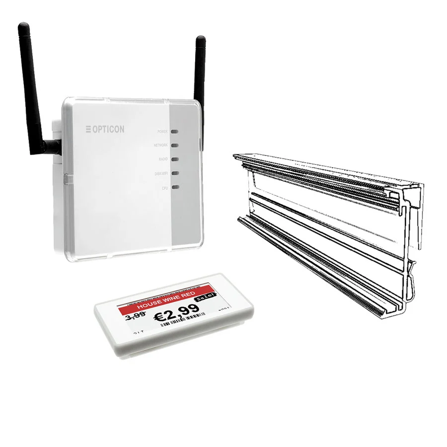 Komplett paket för elektroniska hyllkantsetiketter, Opticon ESL