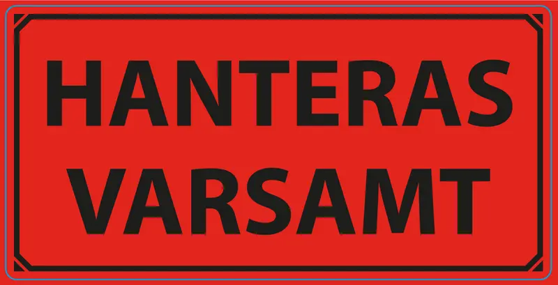 Varningsetikett, Varningssymbol, "HANTERAS VARSAMT", 100x50 mm, 1000 st etiketter