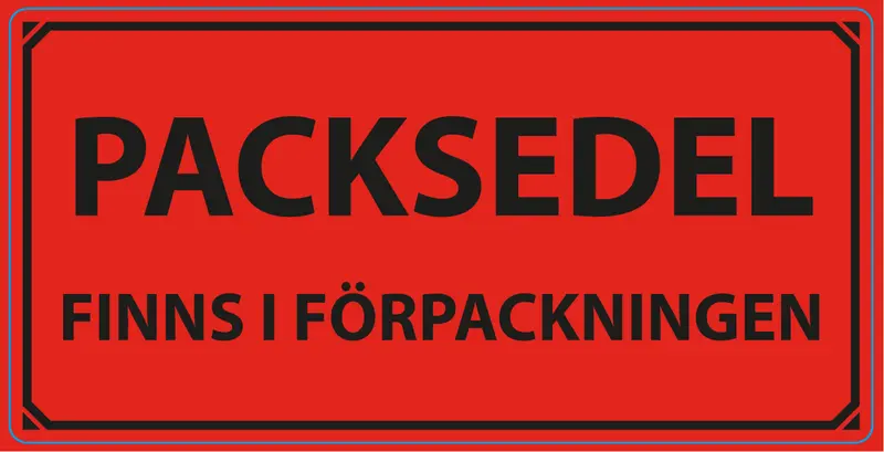Varningsetikett, "PACKSEDEL FINNS I FÖRPACKNINGEN", 100x50 mm, 1000 st