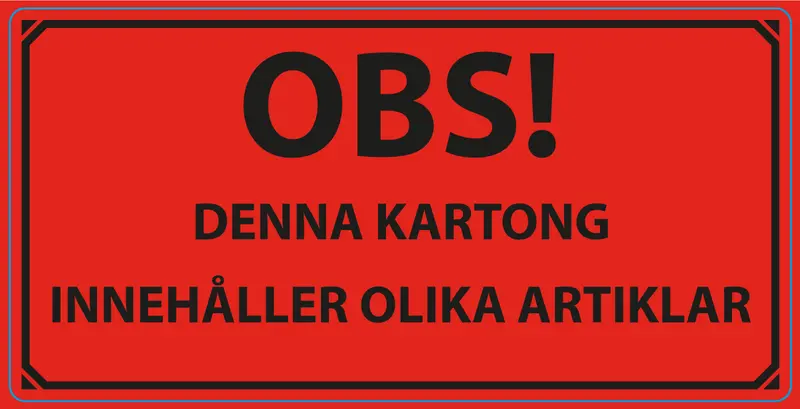 Varningsetikett, "OBS! DENNA KARTONG INNEHÅLLER OLIKA ARTIKLAR", 100x50 mm, 1000 st
