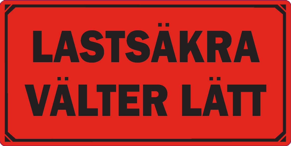 Varningsetikett med text, "LASTSÄKRA, VÄLTER LÄTT", 100x50 mm, 1000 st etiketter