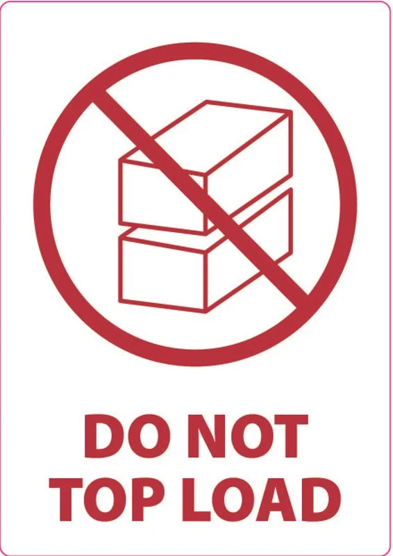 Varningsetikett med symbol, "Do not topload", 105x74 mm, 500 st