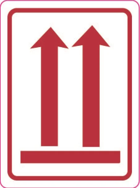 Varningsetikett med pilsymbol, 105x74 mm, Denna sida upp-etiketter, 500 st