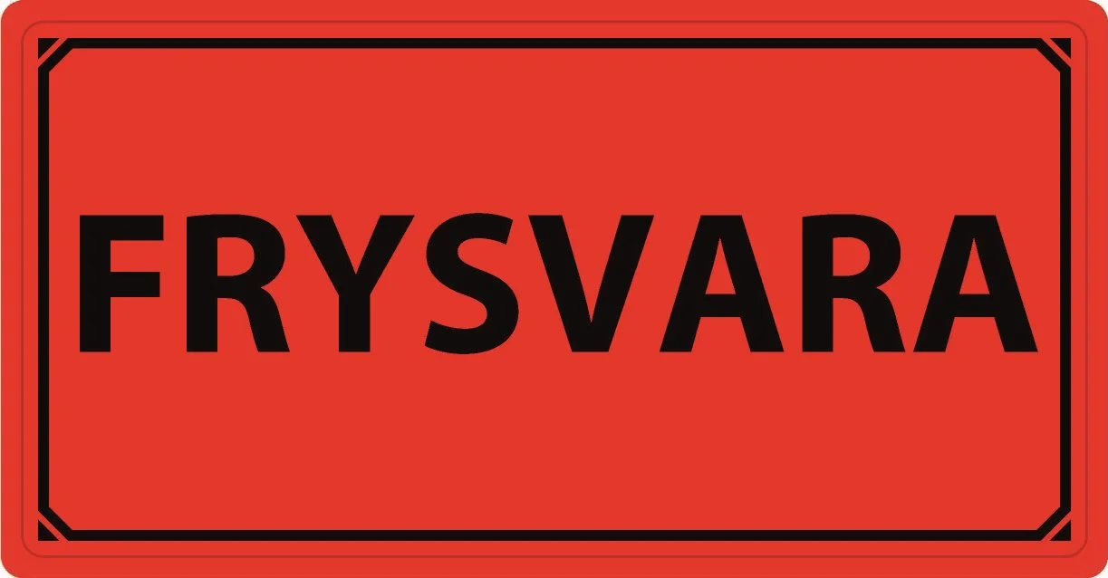 Varningsetikett, Varningssymbol, "FRYSVARA", 100x50 mm, 1000 st etiketter