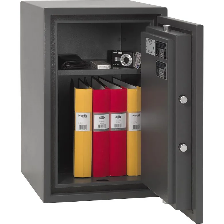 Kassaskåp med elkodlås eller nyckellås, Stöldskyddsklassat, EN-14450 S2, Brandklassat, 60P, FSB-67E