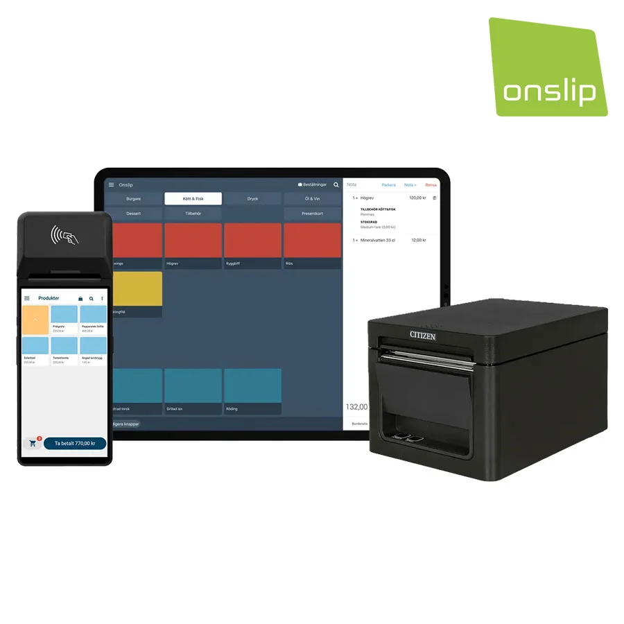 Onslip restaurangkassa, komplett kassasystem