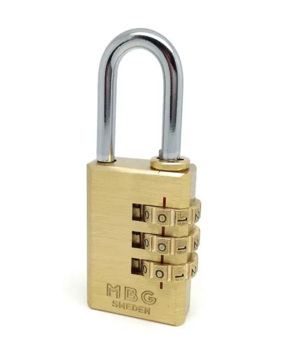 Hänglås, Kombinationslås, 3 siffror, Mässing och härdat stål, KI-20