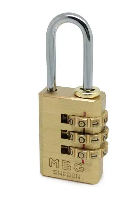 Hänglås, Kombinationslås, 3 siffror, Mässing och härdat stål, KI-30