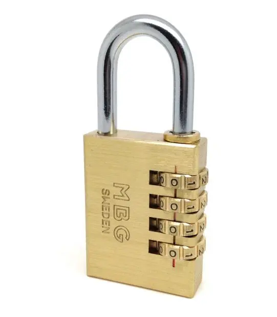Hänglås, Kombinationslås, 4 siffror, Mässing och härdat stål, KI-40