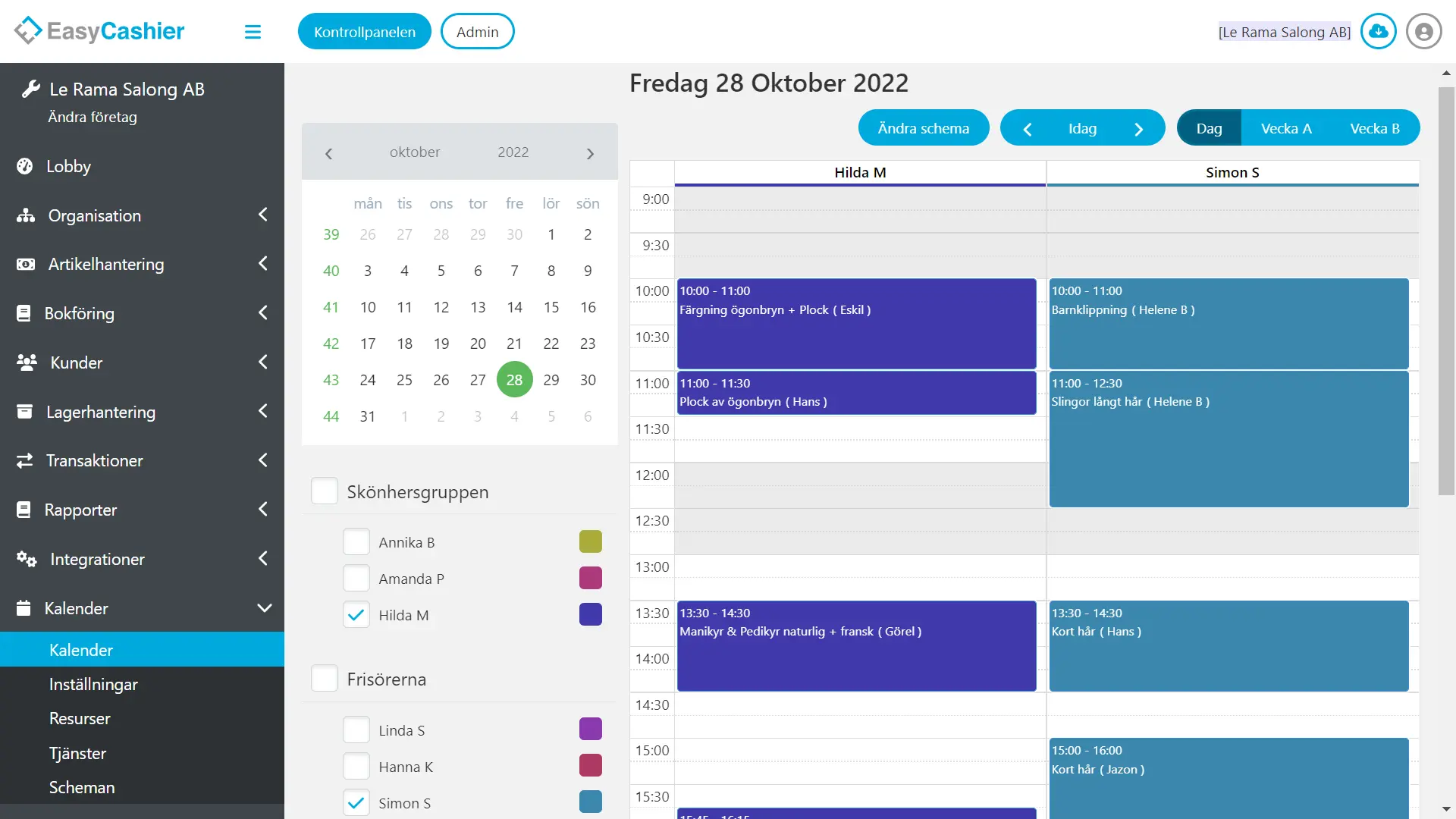 Bokningskalender för salong eller studio – EasyCashier