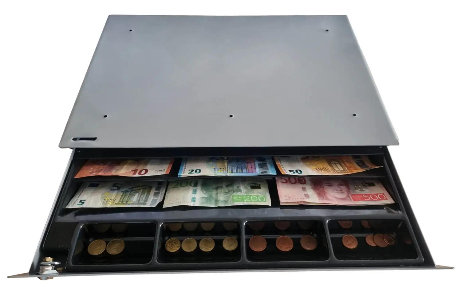 Manuell kassalåda 4 myntfack, fria sedelfack