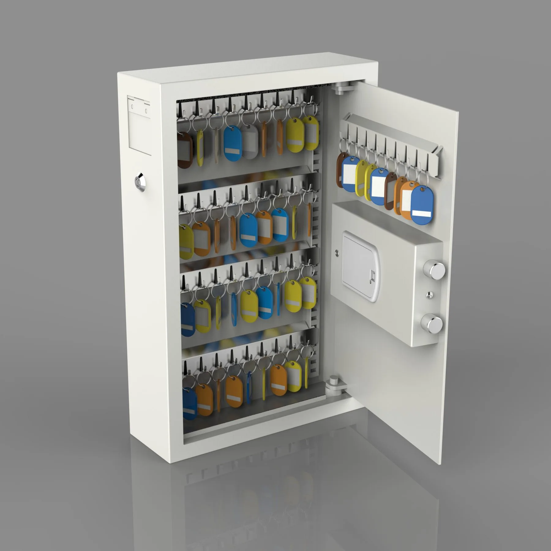 Nyckelskåp, Elkodlås, Låsbart nyckelinkast, 48 krokar, M-48