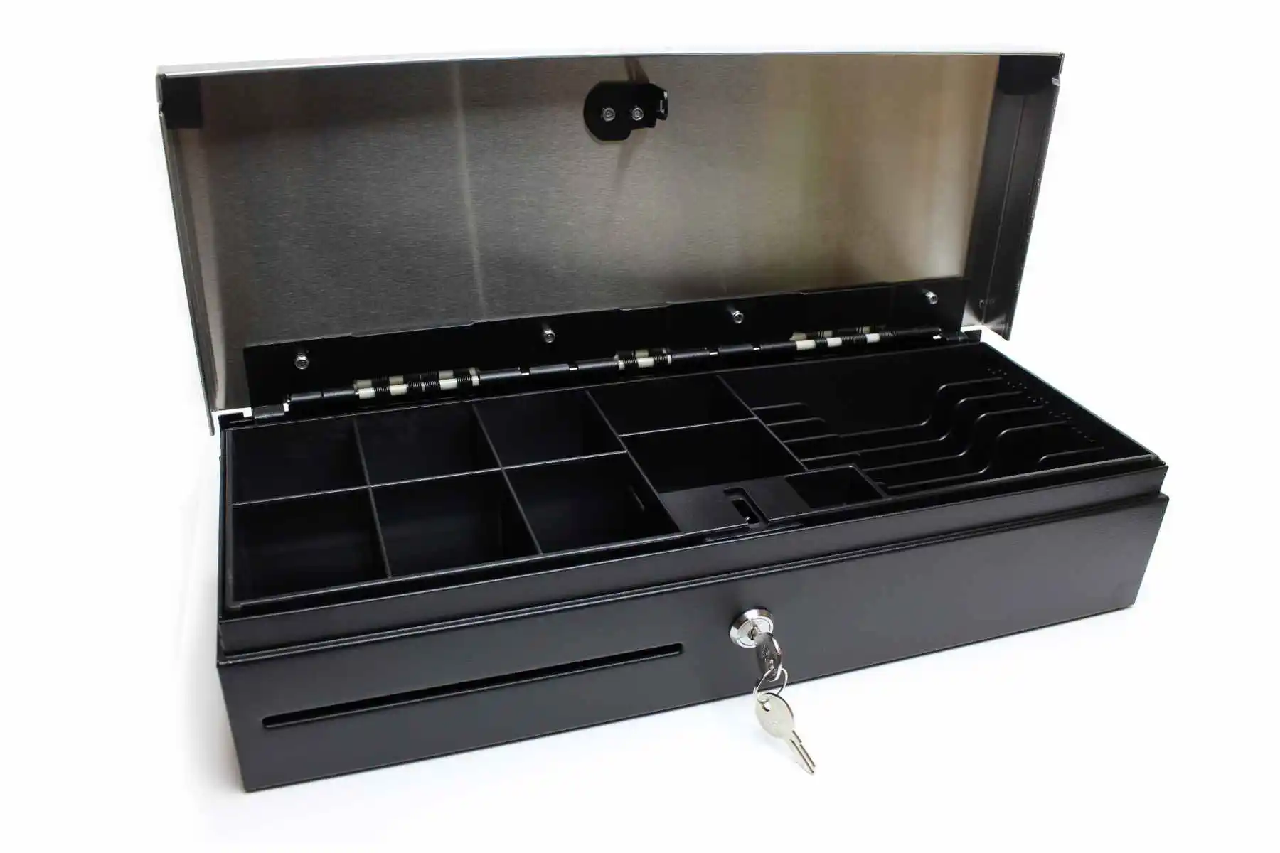 Kassalåda, Topp-öppnad, 6 sedelfack, Kompakt design, Svart/silver, Metapace K-3