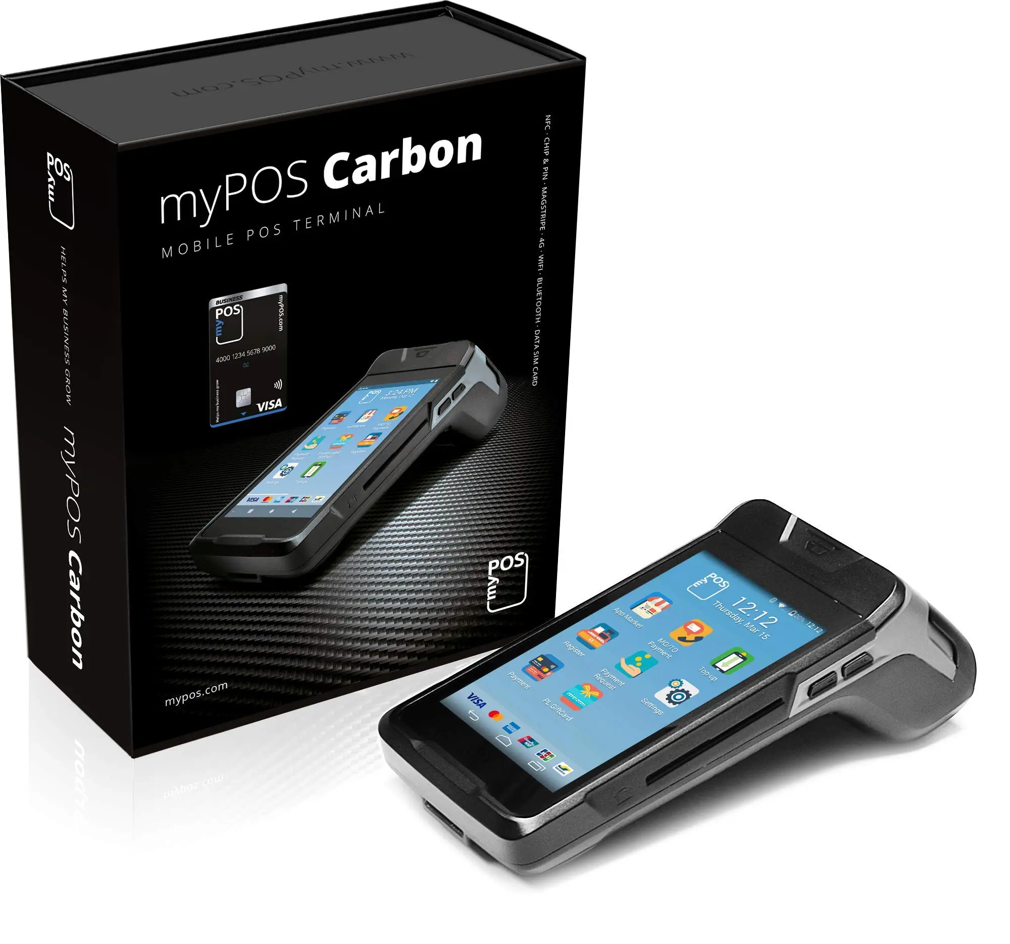 Trådlös kortterminal med Android, Inbyggd skrivare, WiFi, 3G, GPRS, myPOS Carbon