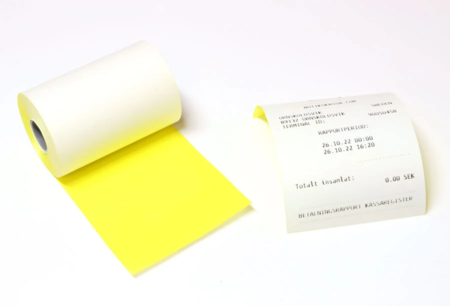 Gula kvitton för P-bot, till kvittoskrivare, Bredd: 57 mm, Längd: 15 m