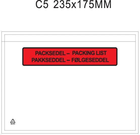 Packsedelskuvert, C5, Tryck: "PACKSEDEL", 235x175 mm, 1000 st