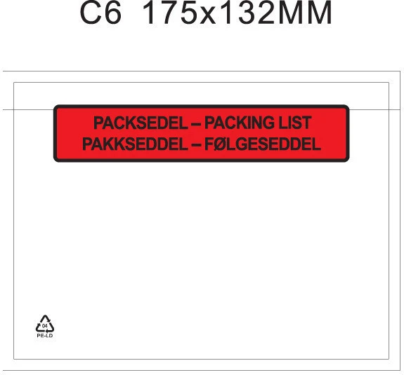 Packsedelskuvert, C6, Tryck: "PACKSEDEL", 175x132 mm, 1000 st