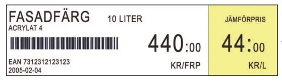 Hyllkantsetiketter med gul ruta, Jämförpris, TT, Läsmärke (Blackmark), 80x25Ø40 mm, 1250 st