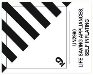 Farligt gods-etiketter, UN2990, Life Saving Appliances, Self Inflating, 100x80 mm, 250 st etiketter/rulle