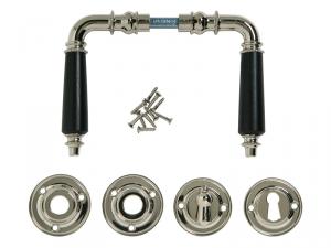 Dörrtrycke/ dörrhandtag Villagatan, förnicklat, komplett/ Handtag