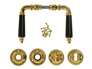 Dörrtrycke/ dörrhandtag Villagatan, polerad mässing, komplett/ Handtag