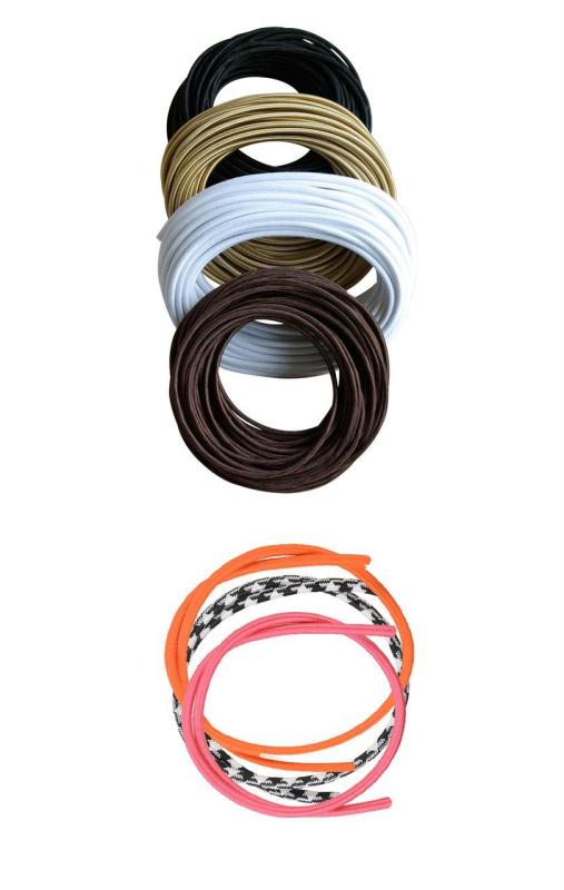 Tygklädd elkabel rund/ Vit/ Jordad.