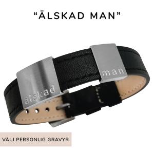 Armband "älskad man", läder & stål. 8mm / 14mm