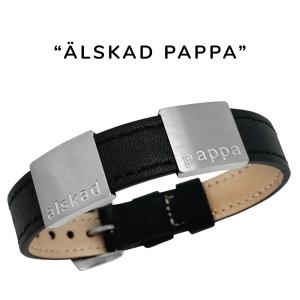 Armband "älskad pappa", läder & stål. 8mm / 14mm