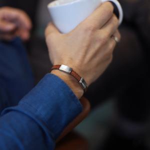 Armband "älskad pappa", läder & stål. 8mm / 14mm