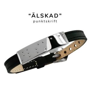 Läderarmband med "älskad" i punktskrift, 8mm