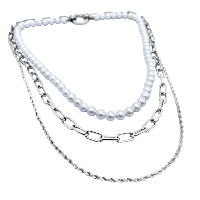 3 i 1 - Pärlhalsband trippelkedja - 3 st halsband