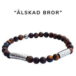 Armband i brun tigeröga med gravyr - Älskad man / son / pappa / bror