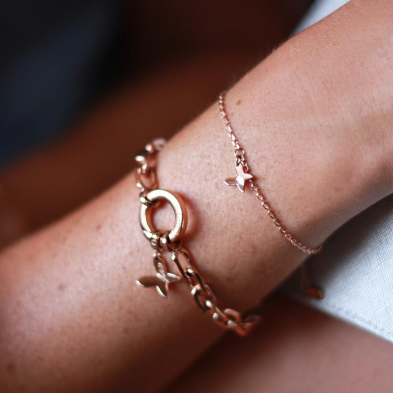 Armband ankarkedja med ringlås för berlocker, Stål / Guld / Rosé