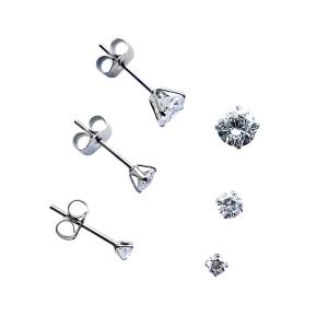Strassörhängen studs, 3-par i olika storlekar